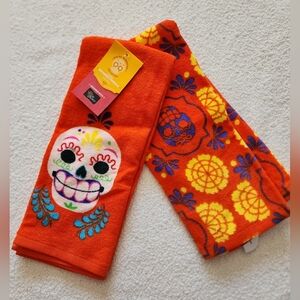 New 2 Día de Muertos Kitchen Terry Towels Multicolor Floral & Skull 100% cotton
